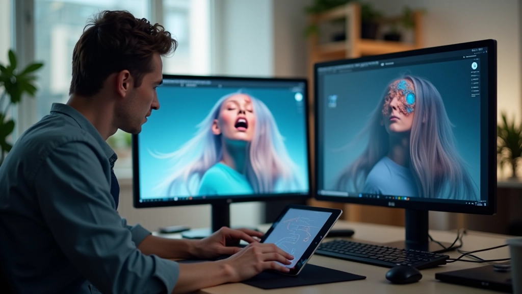 Diseñador creando transformaciones visuales de formas en software de diseño profesional