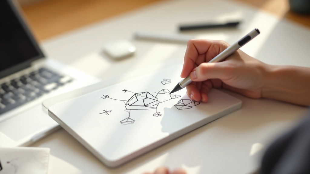 Diseñador trabajando en transformación de círculo a cuadrado en tableta digitalizadora